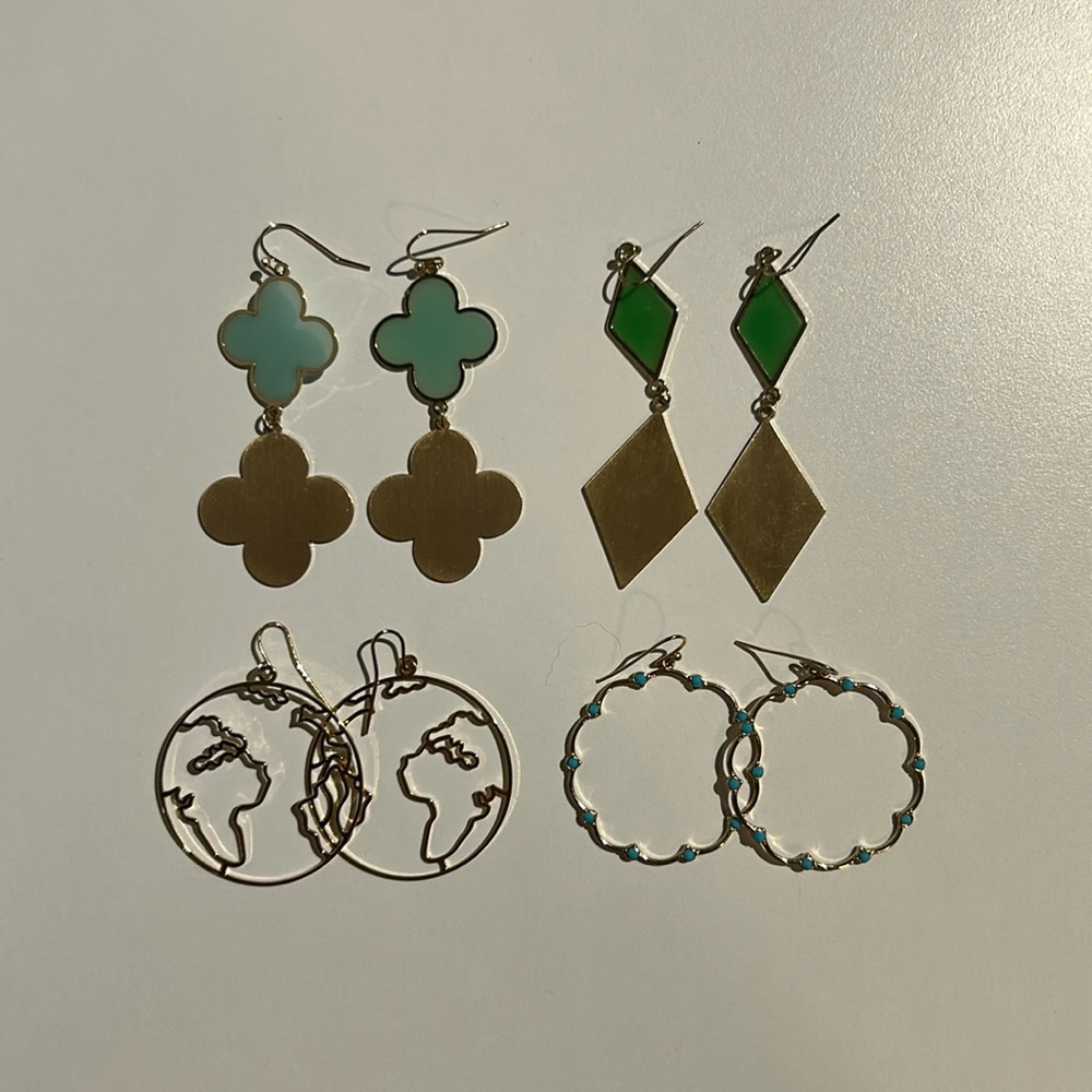 Gold and Green Dangle Earrings Set